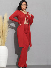 Two Piece Tie Up Cardigans & Long Pants