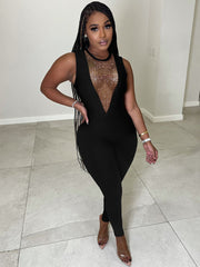 Einteiliger ärmelloser Jumpsuit mit Rundhalsausschnitt