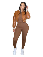 Chaquetas de béisbol cortas de cuero de manga larga