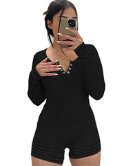 Long Sleeve Button Bodycon Rompers