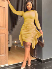 Vestidos mini de cuello redondo y manga larga de talla grande