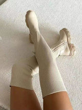 Ribbed Knit Platform Thigh High Boots
