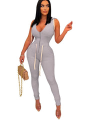 Sleeveless Zipper Solid Color Rompers