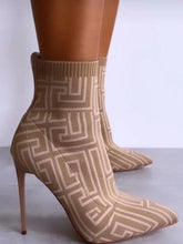 Ribbed Knit Figure Print Anklet Boots