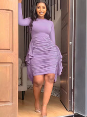 Vestidos mini de cuello redondo y manga larga de talla grande