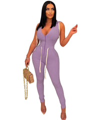 Sleeveless Zipper Solid Color Rompers