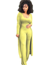 Cárdigan de punto acanalado de tres piezas, top corto, pantalones largos