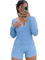 Long Sleeve Button Bodycon Rompers