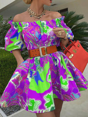 Schulterfreie Minikleider mit kurzen Ärmeln