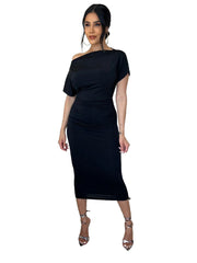 One-Shoulder-Kurzarm-Midikleider mit Rüschen