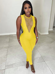 Einteiliger ärmelloser Jumpsuit mit Rundhalsausschnitt