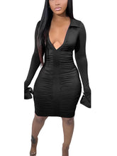 V-Ausschnitt Revers Geraffte Pack Hip Minikleider