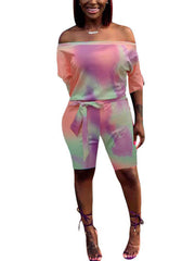 Tie Dye Off Shoulder Jumpsuit with Belt
