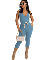 Sleeveless Zipper Solid Color Rompers