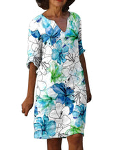 Print Half Sleeve V Neck Midi Dresses