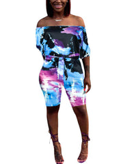 Tie Dye Off Shoulder Jumpsuit with Belt