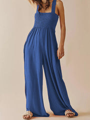 Spaghetti Strap Ruched Backless Off Shoulder Sleeveless Jumpsuit