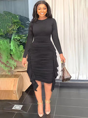 Vestidos mini de cuello redondo y manga larga de talla grande