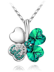 Heart Crystal Pendant Four Leaf Clovers Necklaces