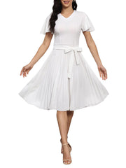 Minivestidos plisados con mangas con volantes y cuello en V