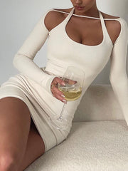 Long Sleeve Halter Neck Cutout Bodycon Mini Dresses
