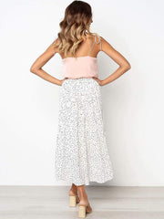 Vestido largo con cintura elástica y estampado floral de lunares