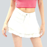 White ruffle skater denim skirt