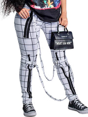 Pantalones ajustados de cintura alta con diseño elástico y bloques de colores a cuadros