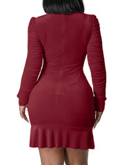 Langärmlige Minikleider mit Stehkragen, Rüschen und Kordelzug