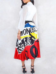 Cartoon Printed High Waist Midi Dress