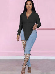Long Sleeves Asummetrical Hem Shirts