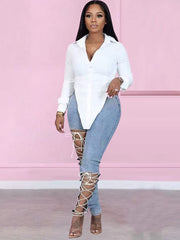 Long Sleeves Asummetrical Hem Shirts