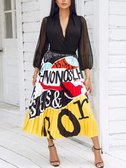 Cartoon Printed High Waist Midi Dress
