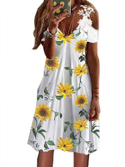 Lace Sleeves Floral Printed Midi Dress
