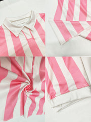 Two Piece Short Sleeve Striped Crop Tops & Shorts