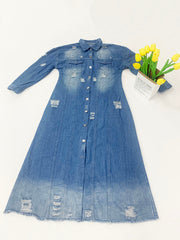 Denim Langarm Zerrissene Lange Mäntel