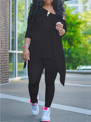 Conjunto de dos piezas de un hombro, top y pantalón de color liso