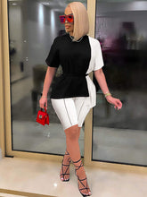 Conjunto de túnica de dos piezas con bloques de color y manga corta y pantalones cortos ajustados