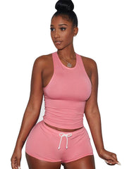 Two Piece Sleeveless Crop Top+Shorts Sets Tracksuits