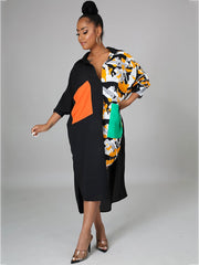 Vestidos camiseros de patchwork con estampado de leopardo irregular de gran tamaño