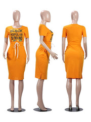 Vestido largo tipo camiseta con estampado de letras sueltas para club