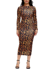 Leopardenmuster Tunika Bodycon Maxi Bleistiftkleider