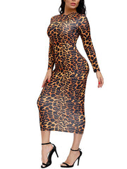 Leopardenmuster Tunika Bodycon Maxi Bleistiftkleider