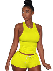 Two Piece Sleeveless Crop Top+Shorts Sets Tracksuits