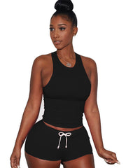 Two Piece Sleeveless Crop Top+Shorts Sets Tracksuits