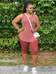 Conjuntos de dos piezas de talla grande con top y pantalones cortos sin mangas