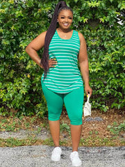 Conjuntos de dos piezas de talla grande con top y pantalones cortos sin mangas