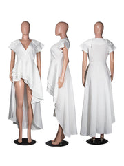 Vestidos peplum ajustados con mangas con volantes altos y bajos