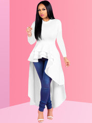 Vestidos tipo túnica con volantes, manga larga, peplum alto y bajo