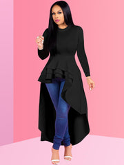 Vestidos tipo túnica con volantes, manga larga, peplum alto y bajo